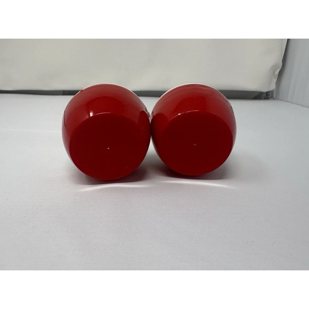 Vintage Red White Bobber Pot Salt and Pepper Shakers Plastic 2
